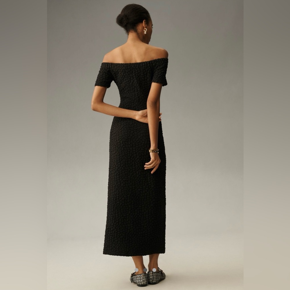 English factory off the shoulder textured midi dress - Picture 3 of 10